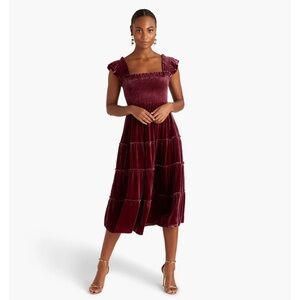 HILL HOUSE NWT Burgundy Velvet The Ellie Silk Blend Midi Nap Dress XS